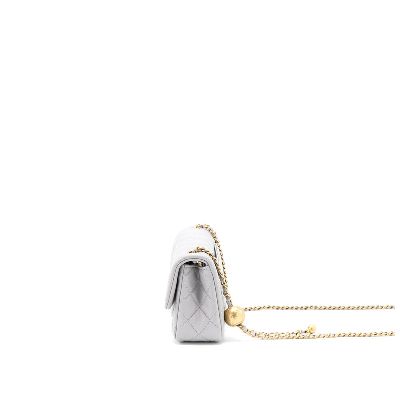 Chanel Pearl Crush Mini Rectangular Flap Bag Lambskin Light Grey GHW (Microchip)