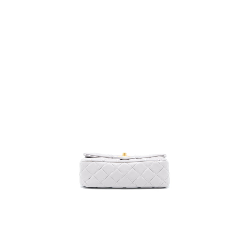 Chanel Pearl Crush Mini Rectangular Flap Bag Lambskin Light Grey GHW (Microchip)