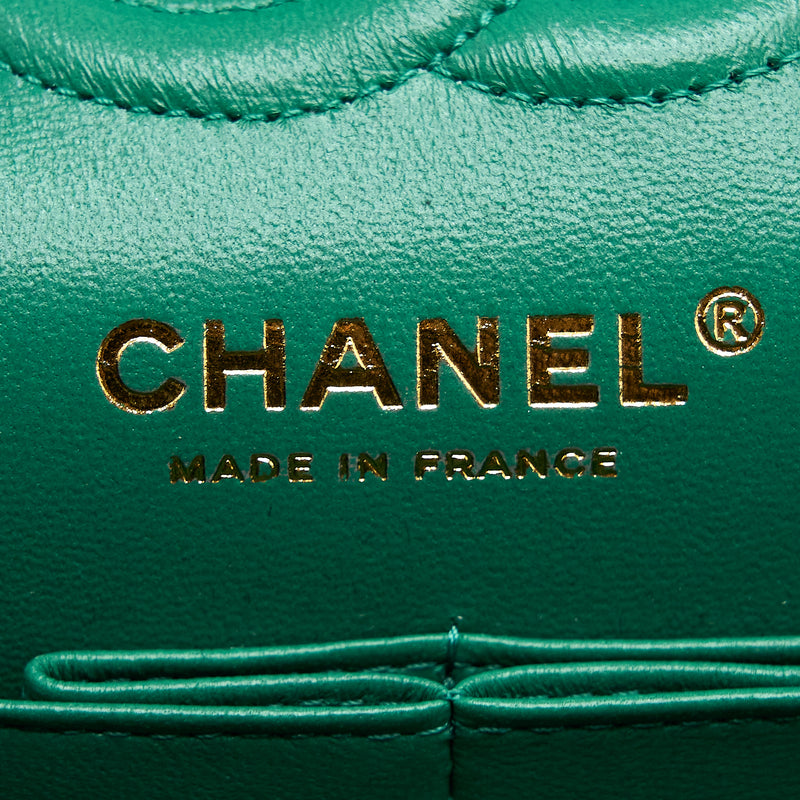 Chanel Small Classic Double Flap Bag Lambskin Green LGHW(Microchip)
