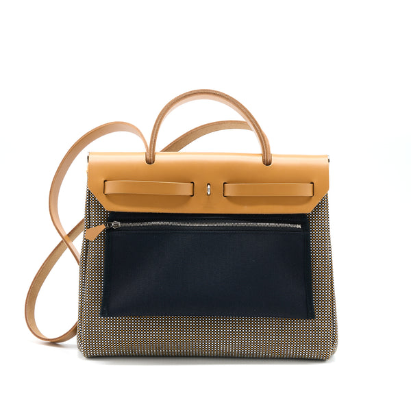 Hermes Herbag 31 Hunter/Canvas Noir-Blanc-Desert/Nat Sable SHW Stamp U