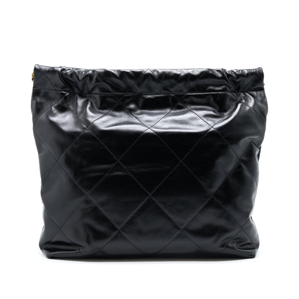 Chanel Medium 22 Bag Gold Letter Shiny Calfskin Black Brushed GHW(Microchip)
