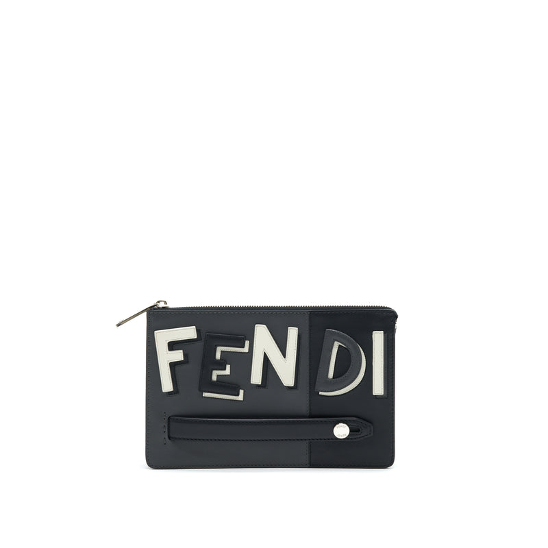 FENDI VOCABULARY 3D LOGO LEATHER POUCH WITH INITIAL