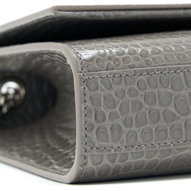 Saint Laurent Kate Bag Croc Embossed-Calfskin Grey SHW