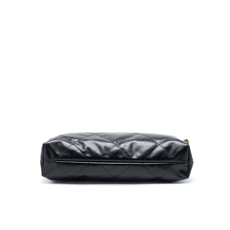 Chanel Medium 22 Bag Gold Letter Shiny Calfskin Black Brushed GHW(Microchip)