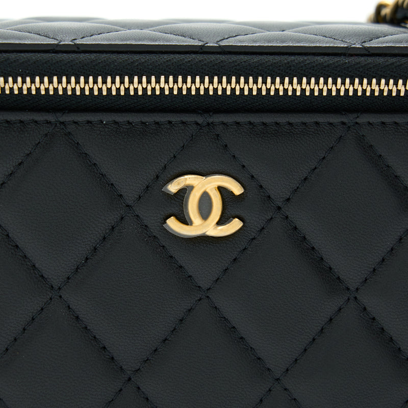 Chanel Pearl Crush Long Vanity With Chain Lambskin Black GHW
