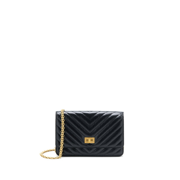 Chanel 2.55 Reissue Wallet On Chain Chevron Aged Calfskin Black Brushed GHW (Microchip)