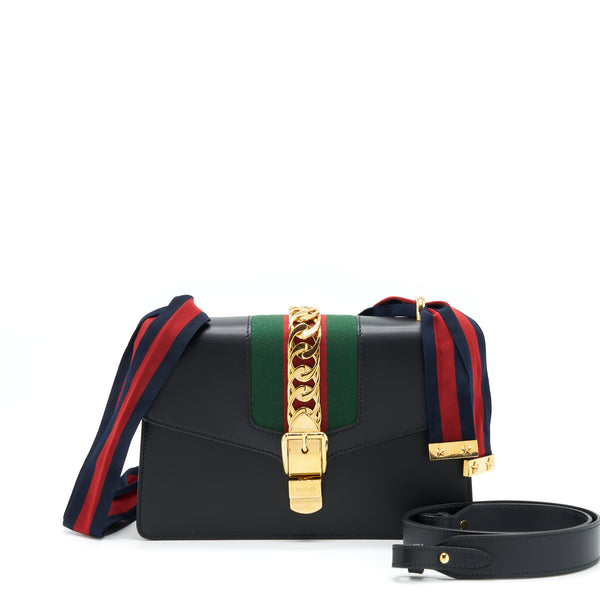 Gucci Small Sylvie Shoulder Bag Black GHW