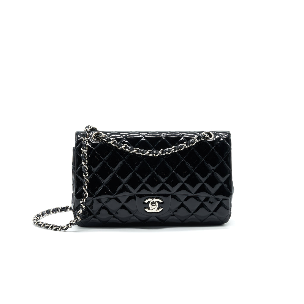 Chanel Black Quilted Patent Medium Classic Double Flap Bag