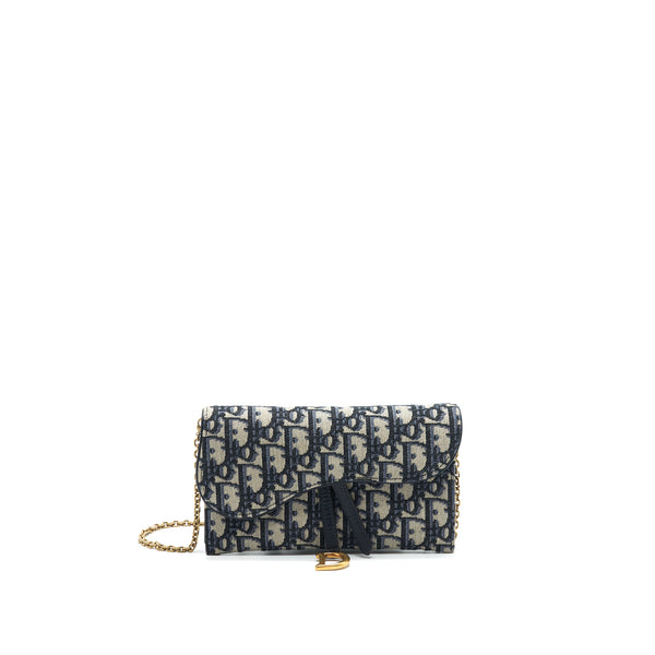 Dior Oblique Jacquard Saddle Wallet with Chain