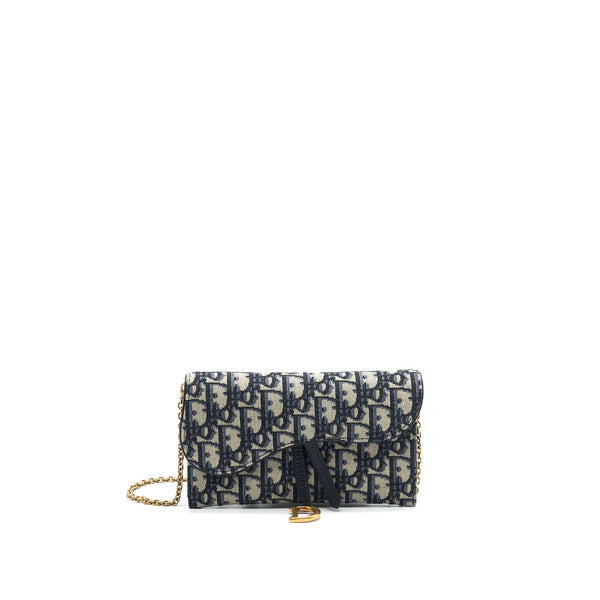 Dior Oblique Jacquard Saddle Wallet With Chain