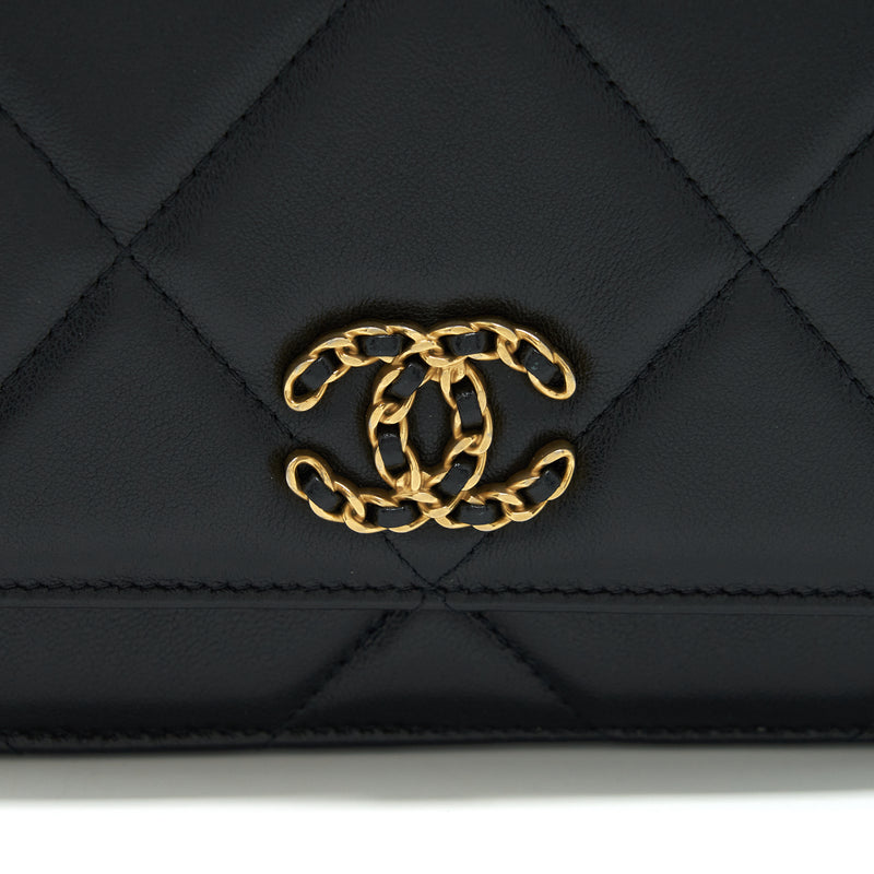 Chanel goatskin quilted 19 wallet on chain woc black hot sale