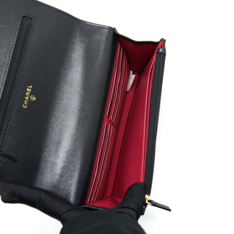 Chanel 19 Wallet On Chain Lambskin Black With Multicolour Hardware (Microchip)