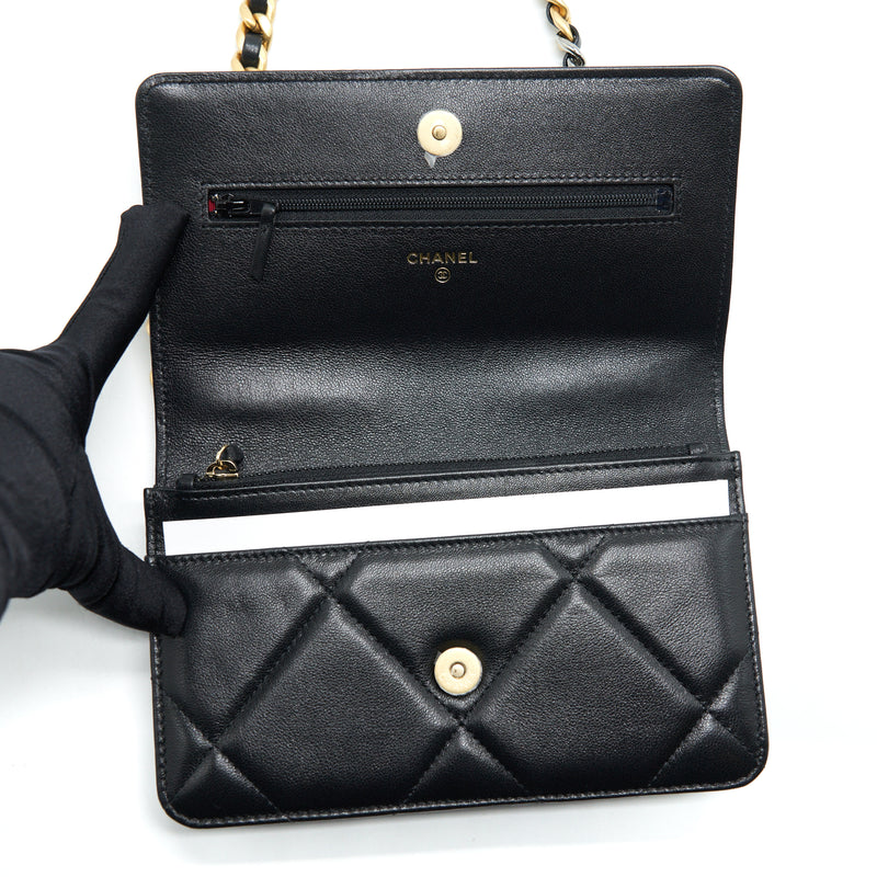 Chanel 19 Wallet On Chain Lambskin Black With Multicolour Hardware (Microchip)