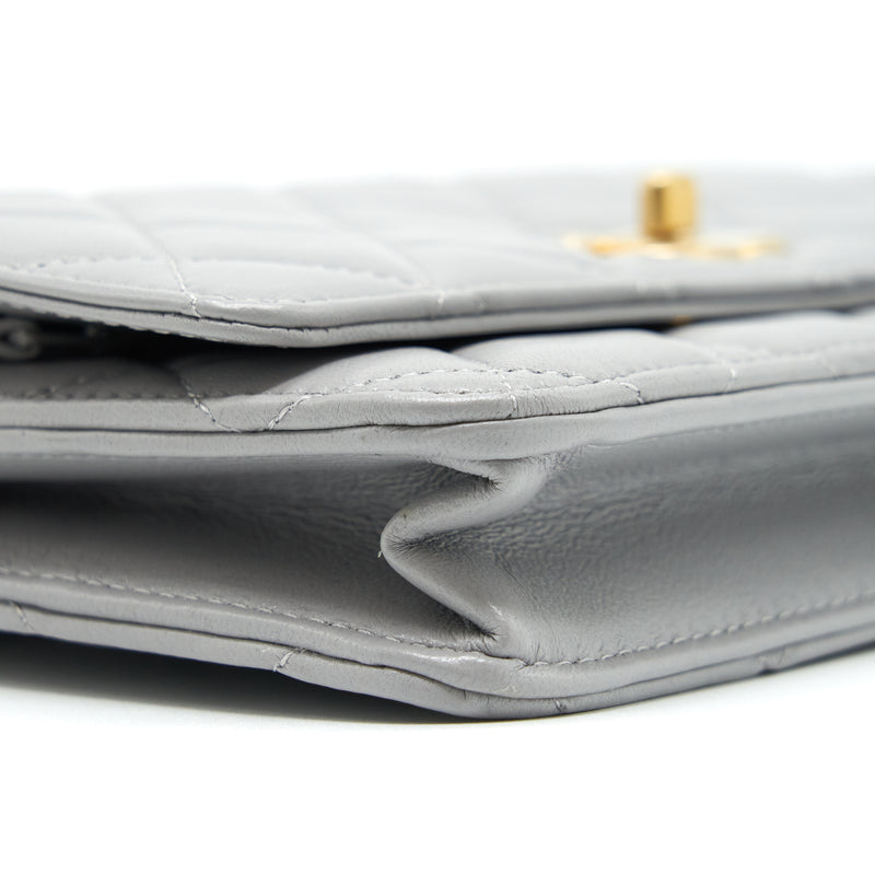 Chanel Pearl Crush Wallet On Chain Lambskin Grey Brushed GHW (Microchip)