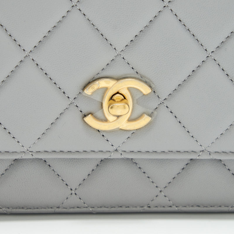 Chanel Pearl Crush Wallet On Chain Lambskin Grey Brushed GHW (Microchip)