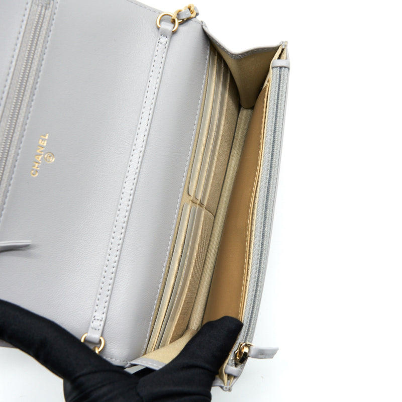 Chanel Pearl Crush Wallet On Chain Lambskin Grey Brushed GHW (Microchip)