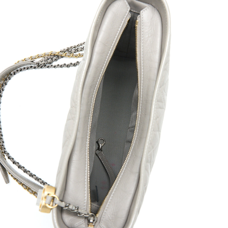 Chanel Large Gabrielle Hobo Bag Aged Calfskin Light Grey Multicoloured Hardware