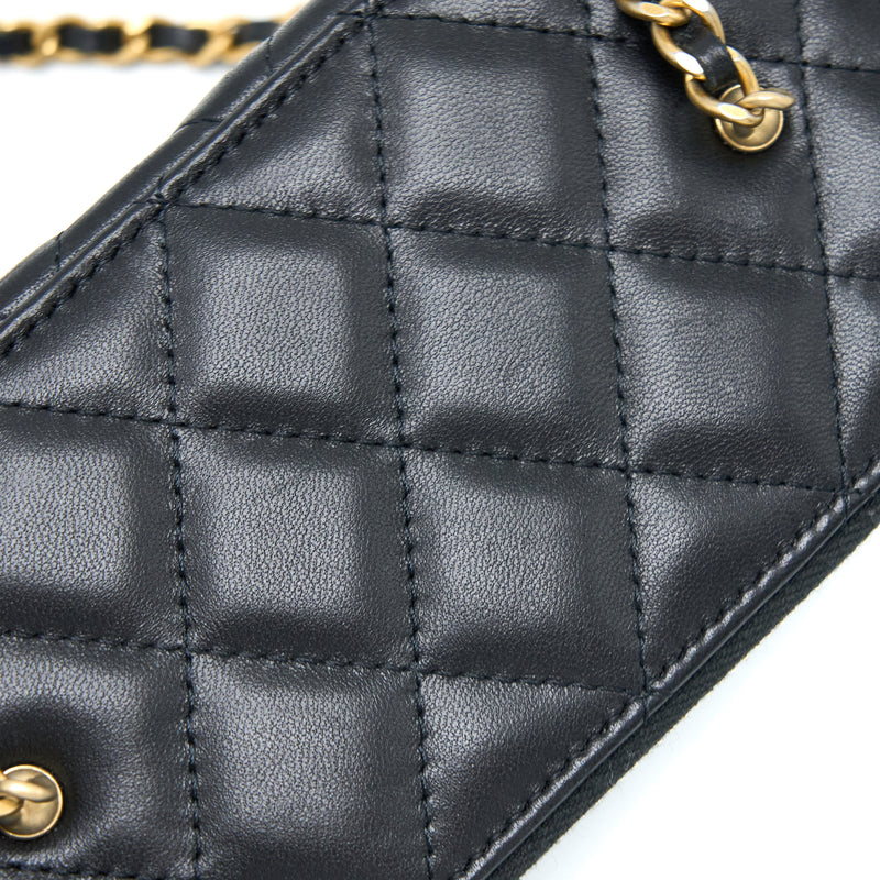 Chanel Pear Crush Long Vanity With Chain Lambskin Black GHW