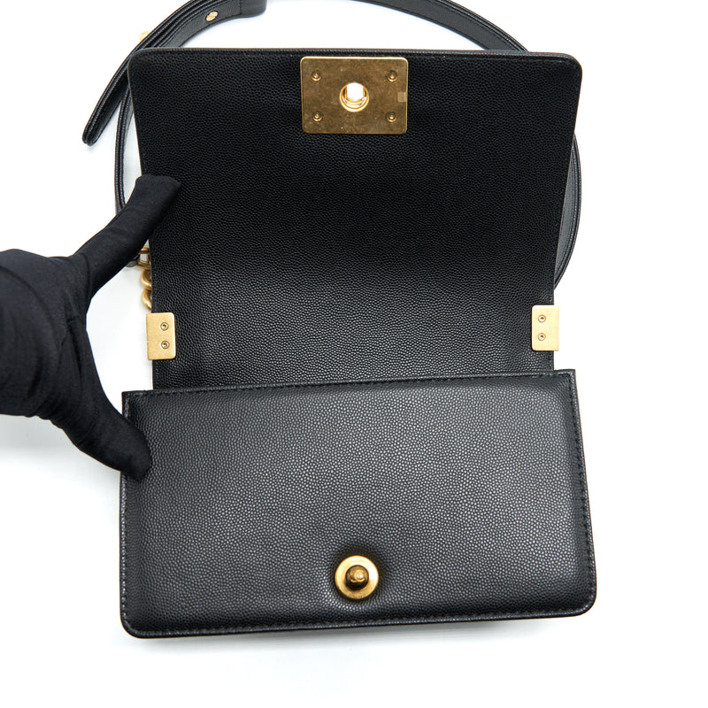 Chanel Small Boy Bag Caviar Black Brushed GHW (Microchip)