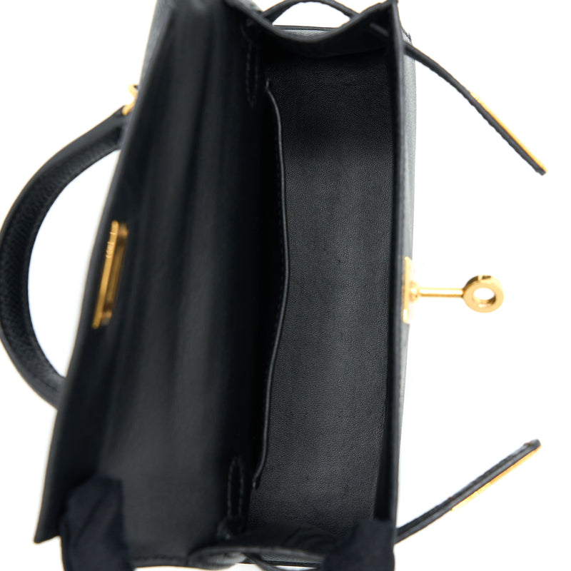Hermes Mini Kelly II Epsom Black GHW Stamp C