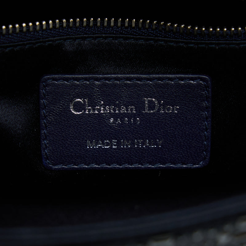 Dior Mini Lady Dior Satin Crystal Cannage Dark Blue SHW