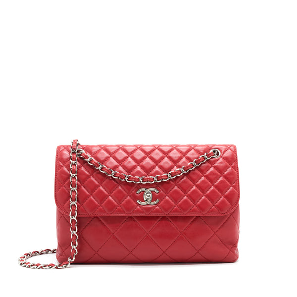 Chanel Quilted Large Flap Leather Bag With Chain Red SHW