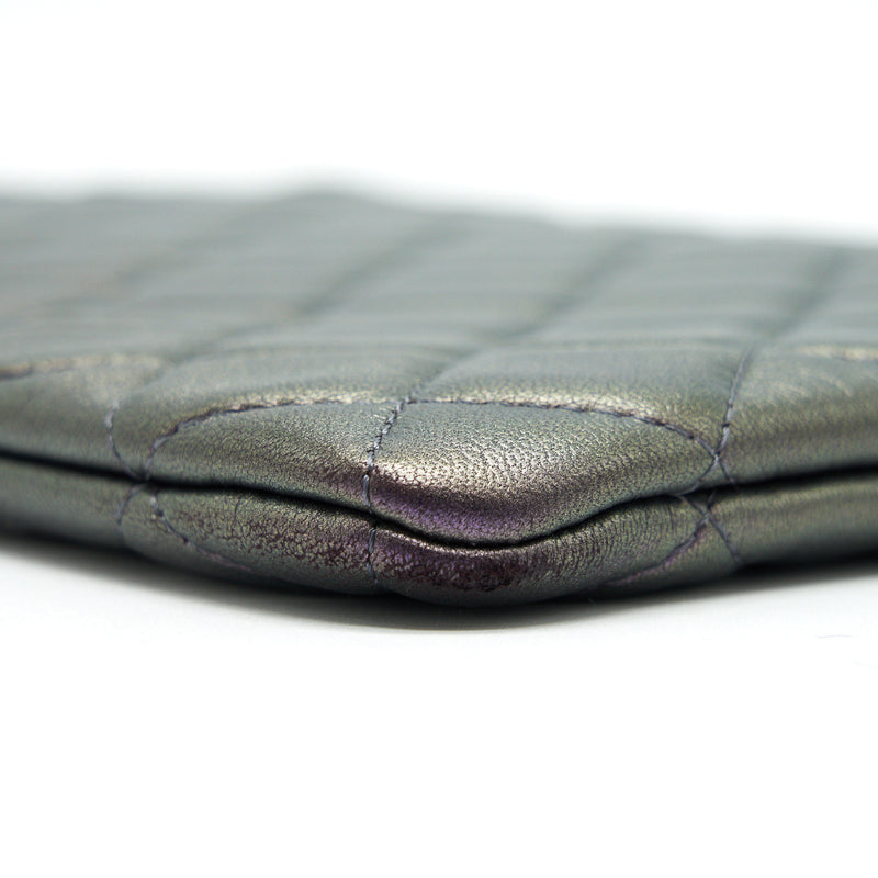 Chanel Quilted Leather Clutch Bag in Metallic Purple