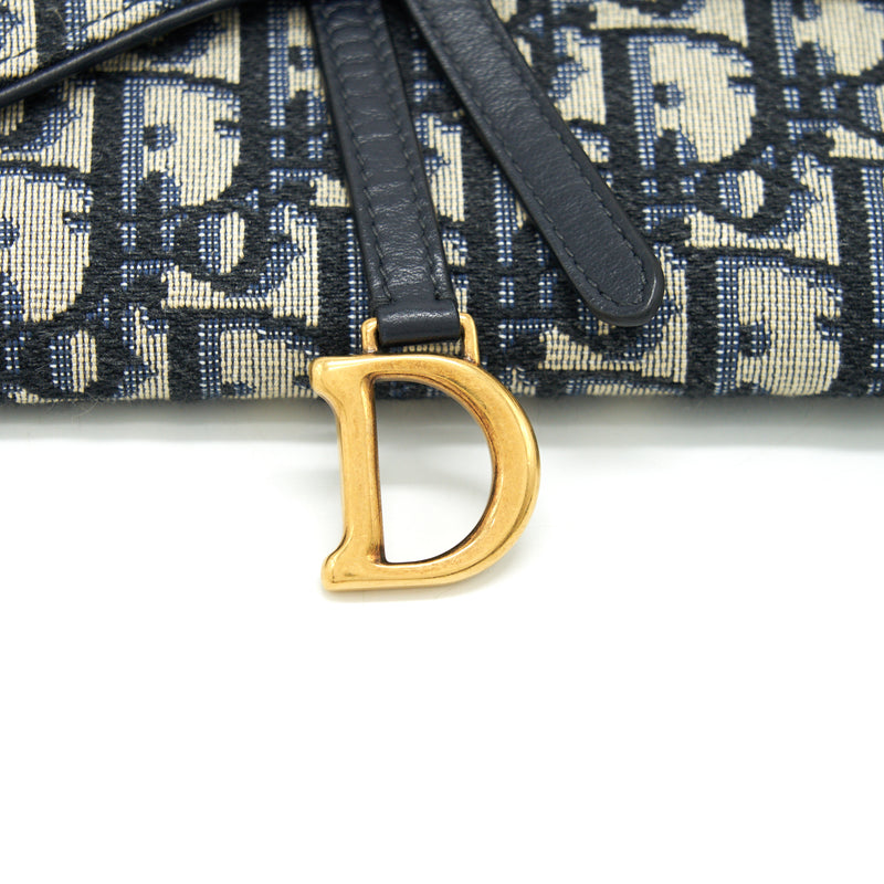 Dior Oblique Jacquard Saddle Wallet with Chain