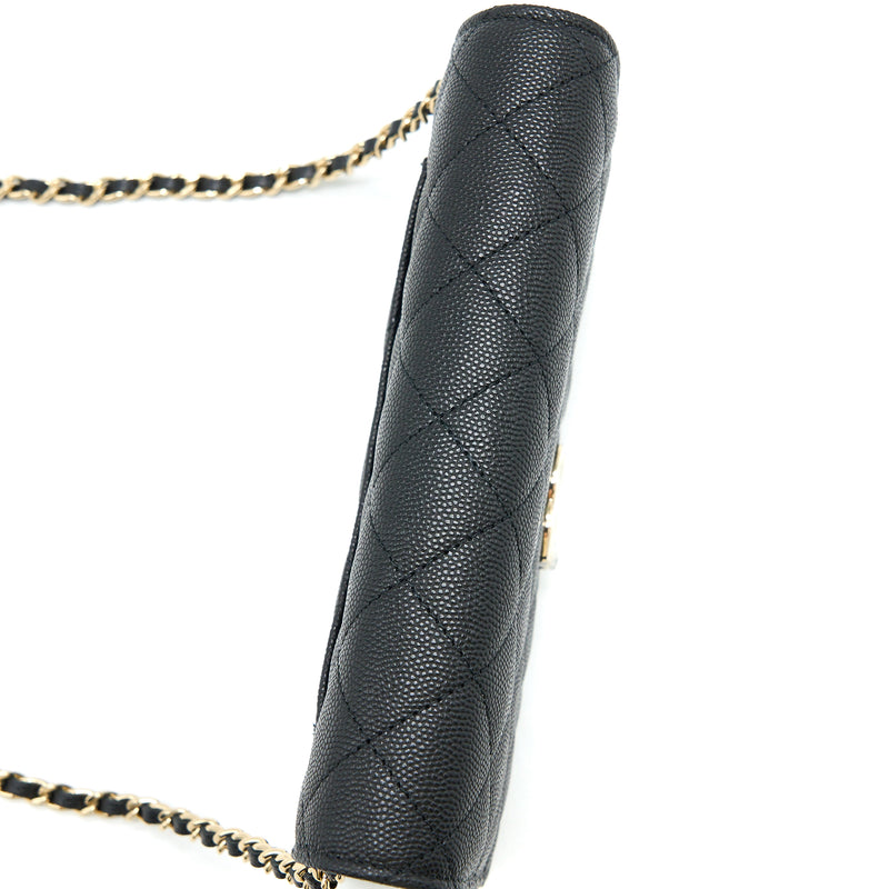 Chanel 23C Giant CC Logo Wallet on Chain Caviar Black LGHW (Microchip)