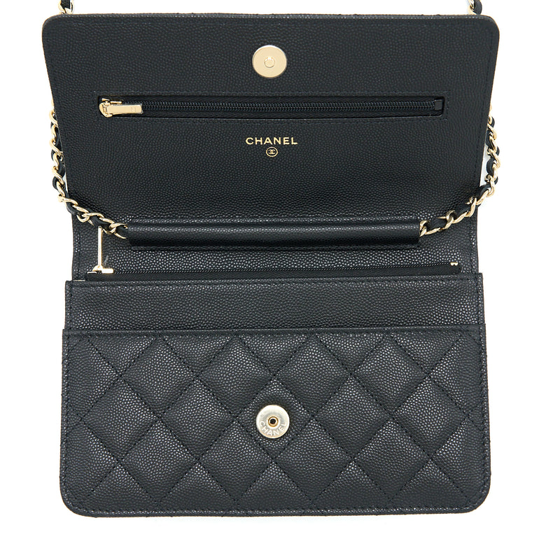 Chanel 23C Giant CC Logo Wallet on Chain Caviar Black LGHW (Microchip)