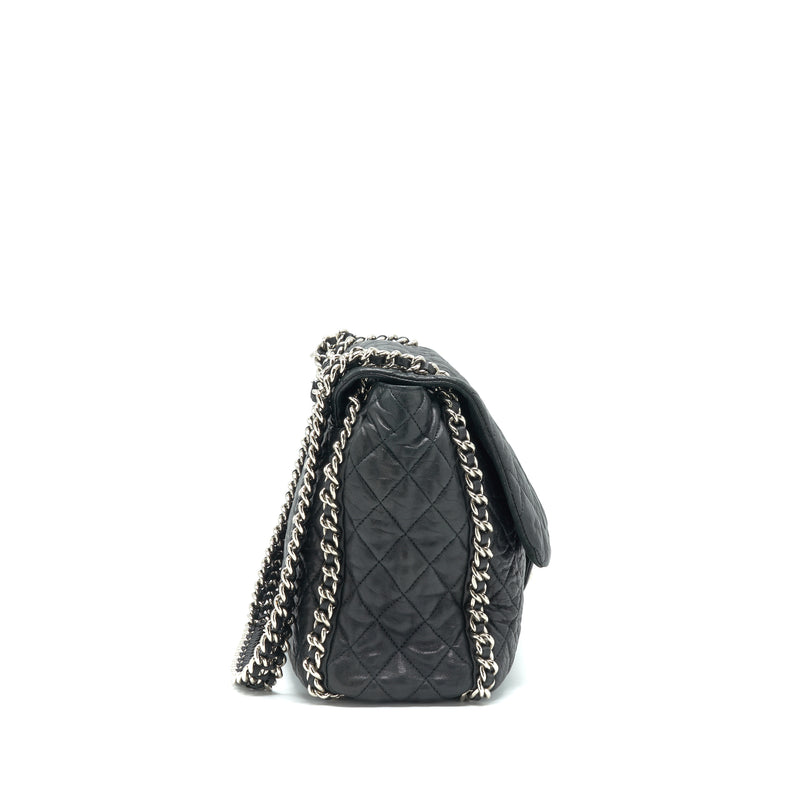 Chanel Quilted Leather With Chain Shoulder Bag XL Black SHW