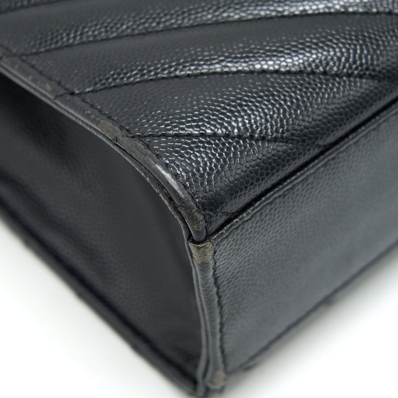 Saint Laurent / YSL Large Envelope Chain Flap Bag in Black Grain de Poudre