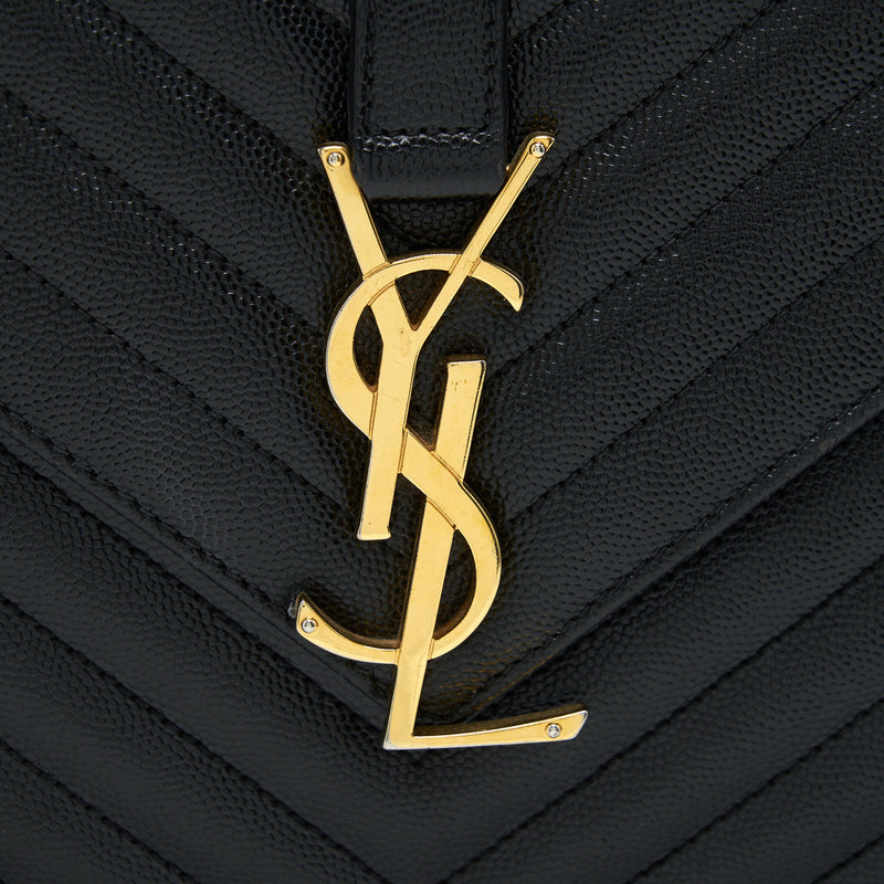 Saint Laurent / YSL Large Envelope Chain Flap Bag in Black Grain de Poudre