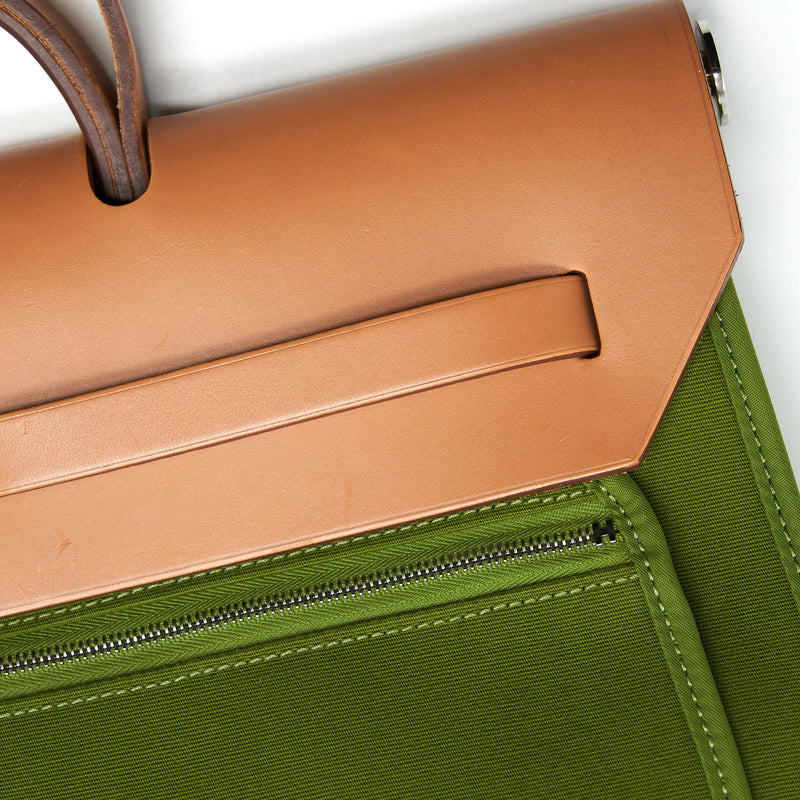 Hermes Herbag Zip 39 Canvas Pelouse/ Nature SHW Stamp Square O