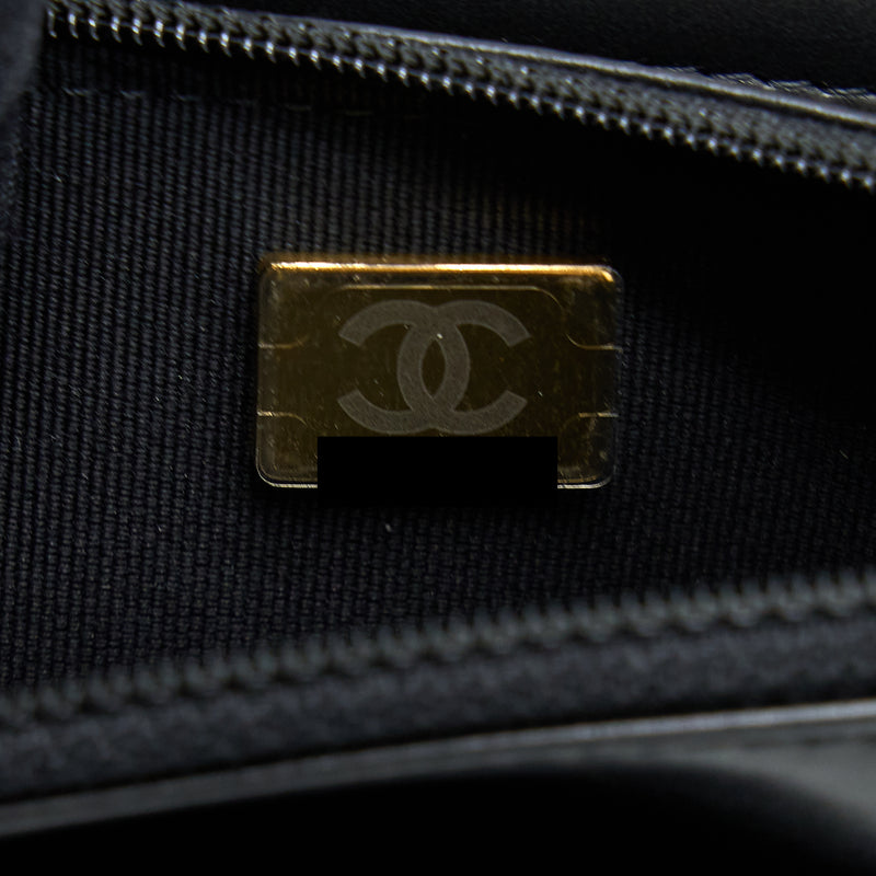Chanel 22K Gold Pillar Wallet On Chain Lambskin Black Brushed GHW(Microchip)