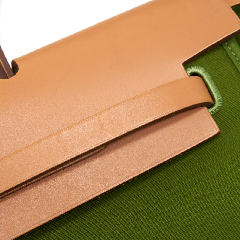 Hermes Herbag Zip 39 Canvas Pelouse/ Nature SHW Stamp Square O