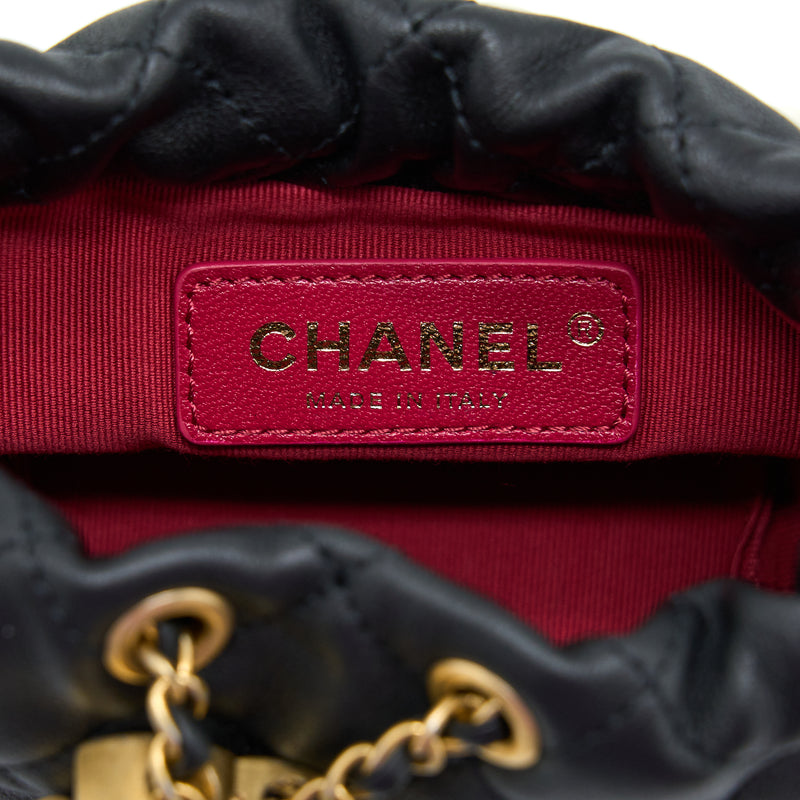 Chanel About Pearls Bucket Bag Quilted Calfskin Mini Black