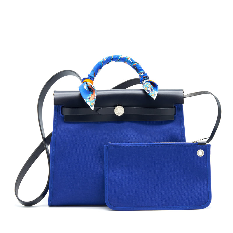 Hermes Herbag Zip 31 Bag Blue Electric/ Blue Indigo with Twilly Stamp D