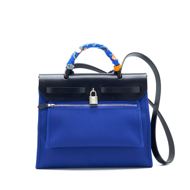 Hermes Herbag Zip 31 Bag Blue Electric/ Blue Indigo with Twilly Stamp D
