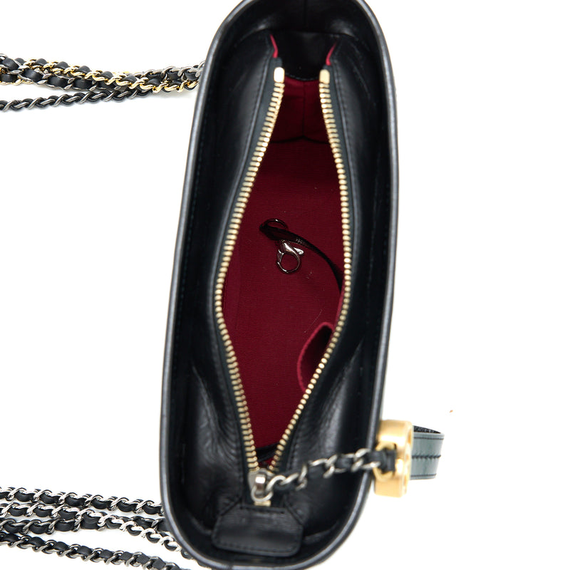 Chanel Small Gabrielle Bag Aged Calfskin Black Multicolour Hardware (Microchip)