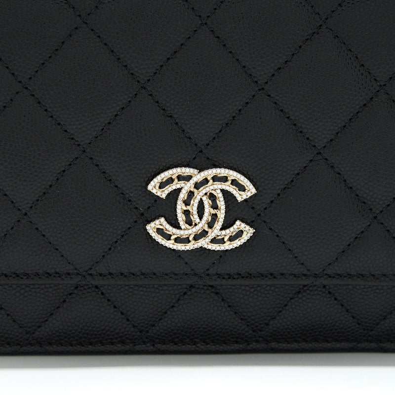 Chanel 22S Detailed Logo Wallet On Chain Caviar Black LGHW