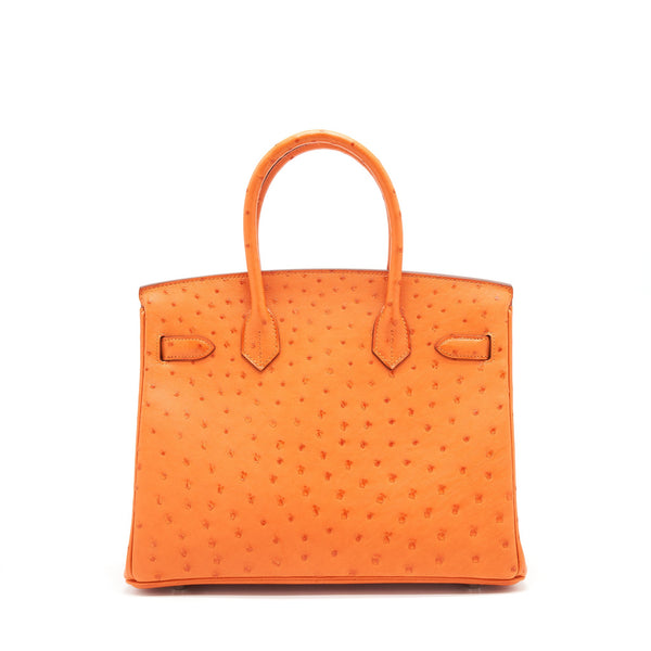 Hermes Birkin 30 Ostrich Tangerine SHW Stamp R