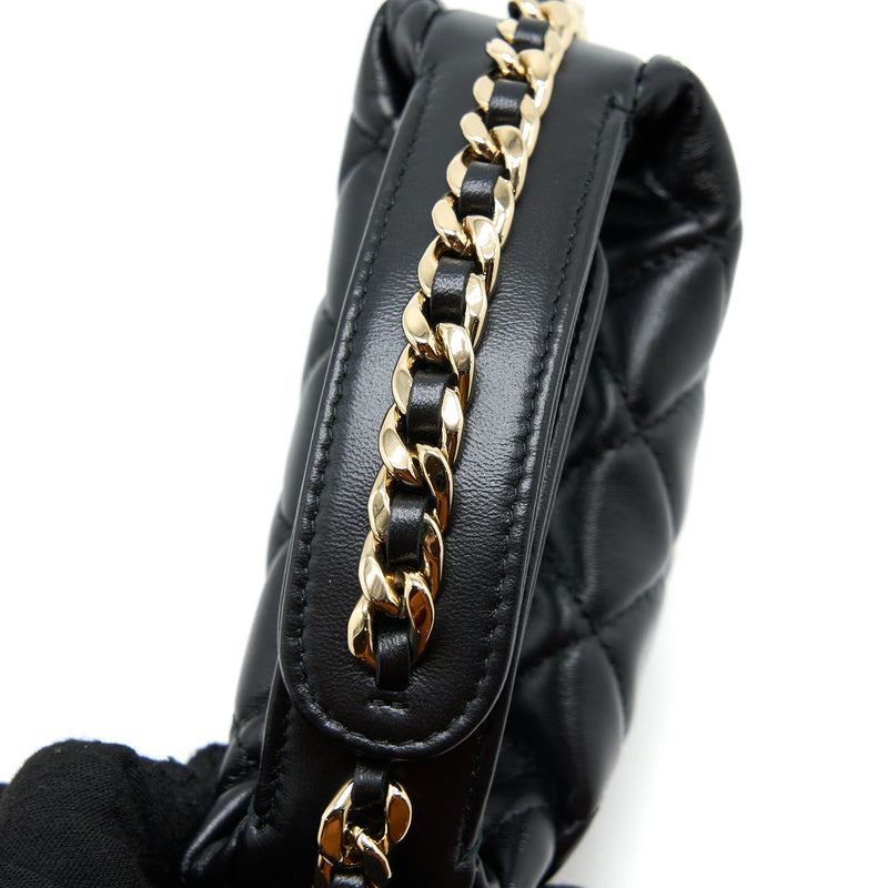 Chanel 23C Round Clutch Lambskin Black LGHW (Microchip)