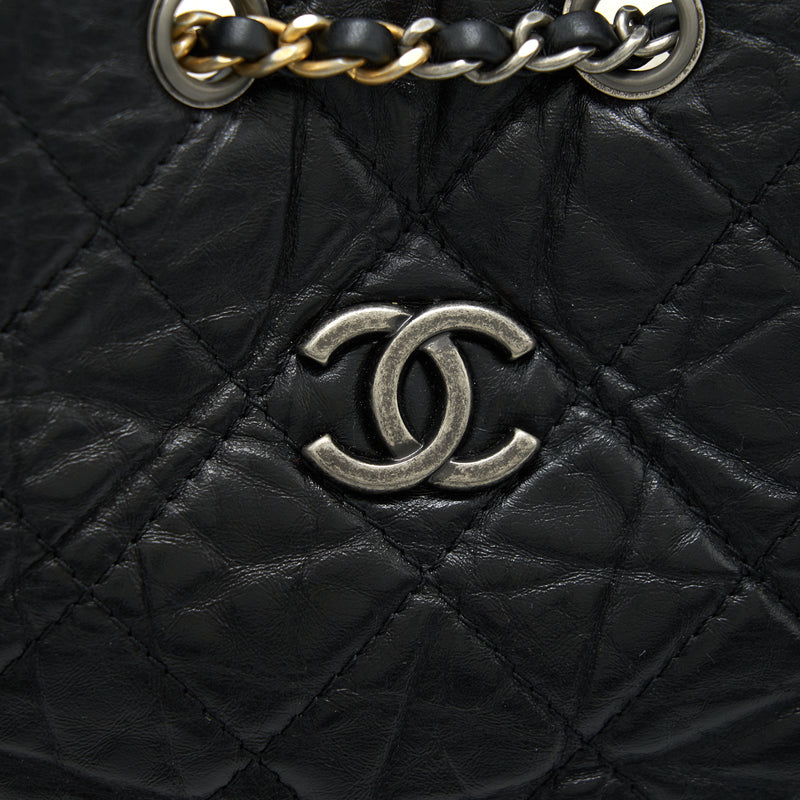 Chanel Gabrielle Backpack Aged Calfskin/ Smooth Calfskin Black Ruthenium Hardware