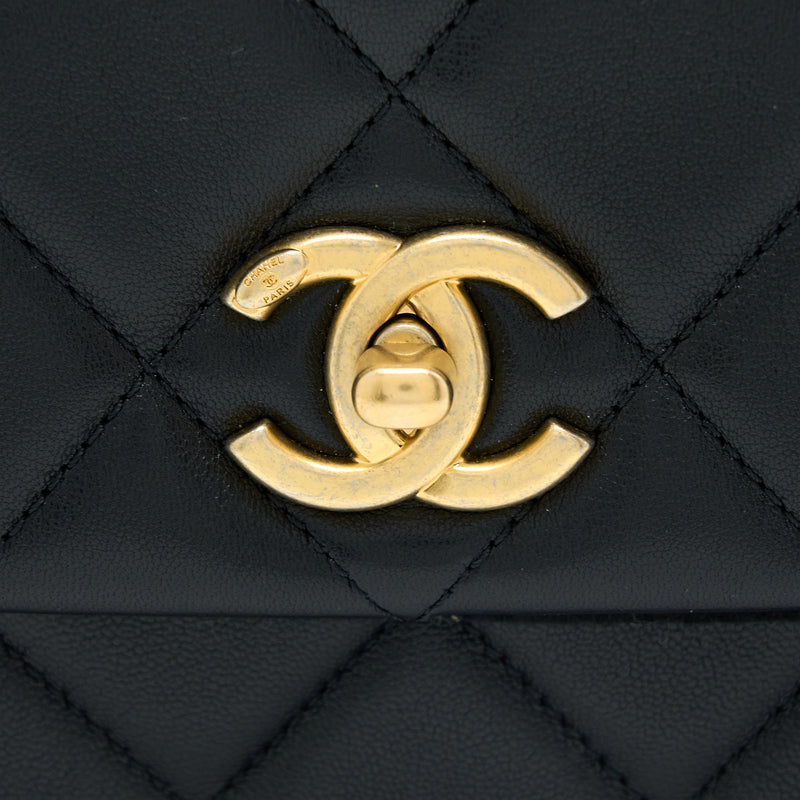 Chanel 21B Seasonal Quilted Square Flap Bag Lambskin Black Brushed GHW (Microchip)