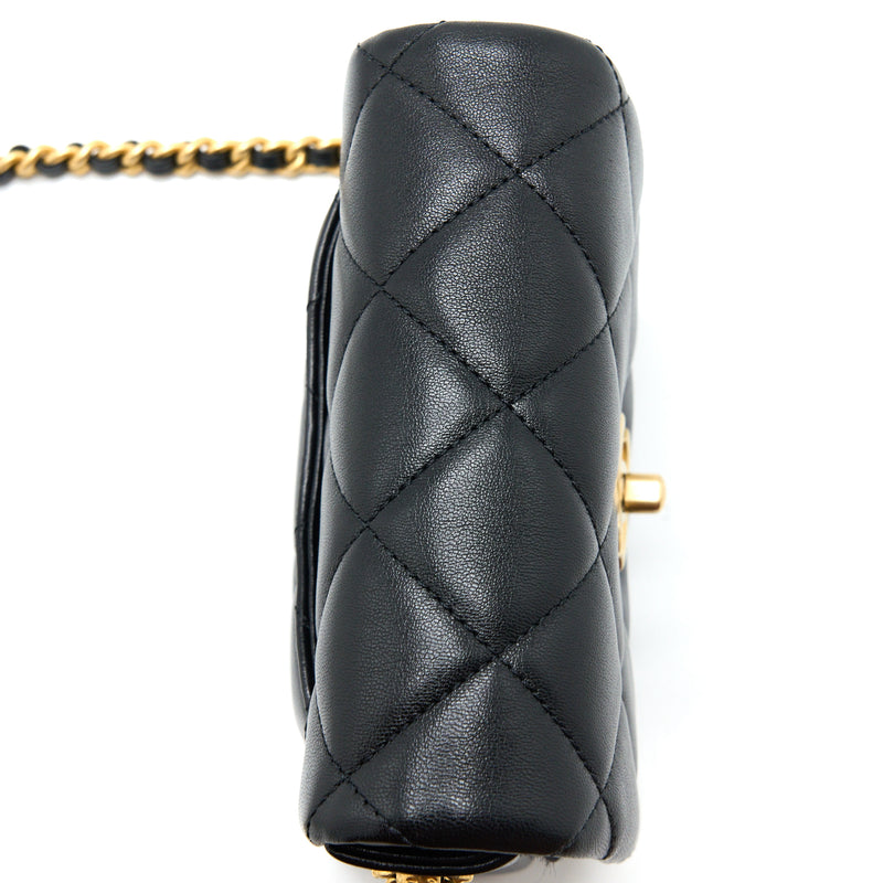 Chanel 21B Seasonal Quilted Square Flap Bag Lambskin Black Brushed GHW (Microchip)