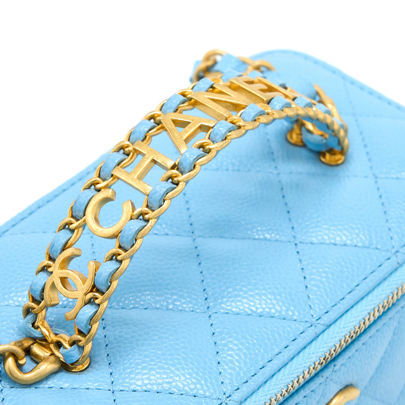 Chanel 22s Letter Top Handle Long Vanity Caviar Blue GHW