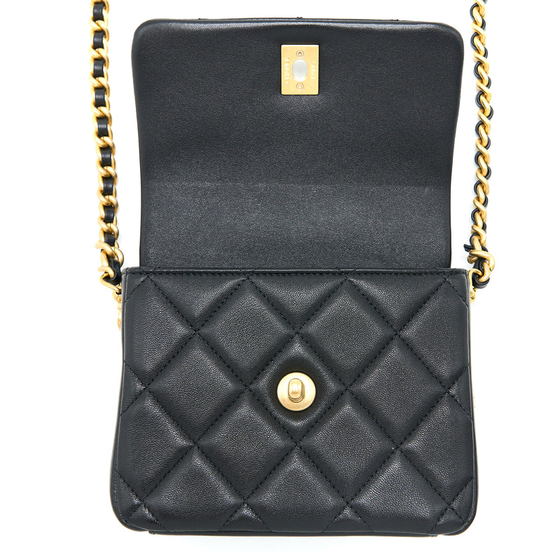 Chanel 21B Seasonal Quilted Square Flap Bag Lambskin Black Brushed GHW (Microchip)