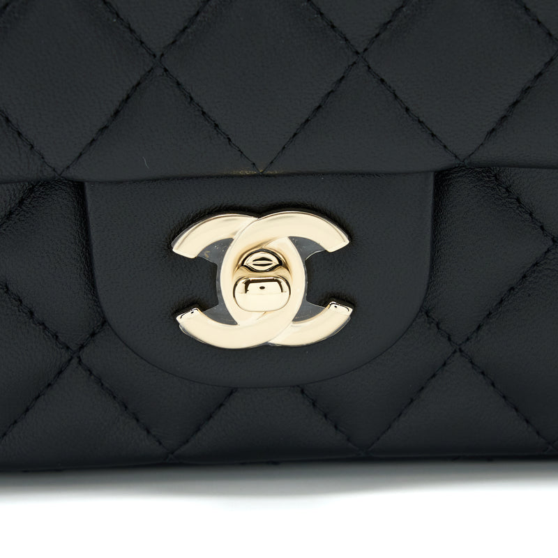 Chanel Top Handle Mini Rectangular Flap Bag Lambskin Black LGHW (Microchip)
