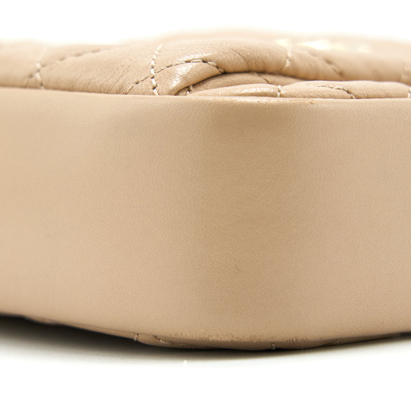 Chanel Small Vertical Camera Bag With Chain Lambskin Beige LGHW